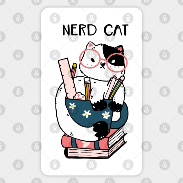 Nerd cat hand drawn Magnet by Mako Design 